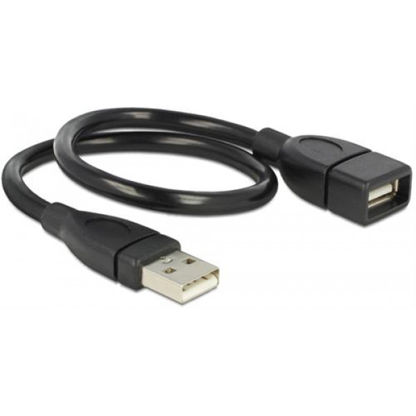 DeLOCK 83498, Formbar USB-kabel, USB Typ A ha - ho, 0,35m, svart 83498