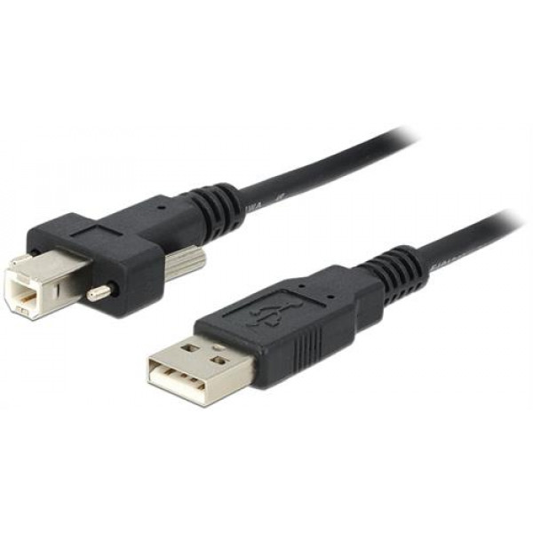 DeLOCK USB 2.0 kabel, Typ A hane - Typ B hane med skruvar, 1m, svart 83594