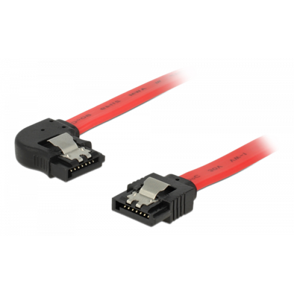 DeLOCK SATA-kabel, 0,2m, 6Gb/s, låsclip, vinklad vänster - rak, 26 AWG 83962