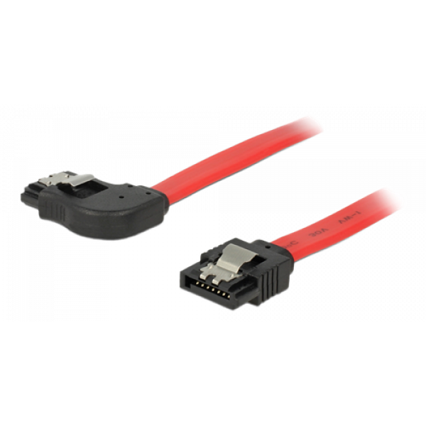 DeLOCK SATA-kabel, 0,5m, 6Gb/s, låsclip, vinklad höger - rak, 26 AWG 83969