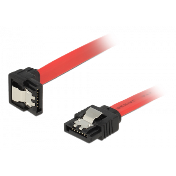 DeLOCK SATA-kabel, 0,5m, 6Gb/s, låsclip, vinklad nedåt - rak, 26 AWG 83979
