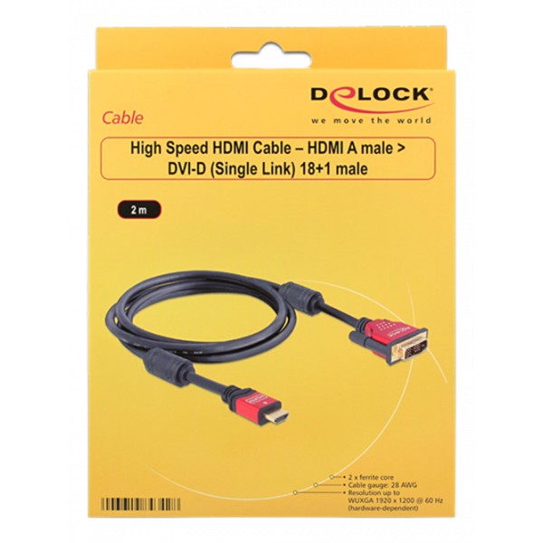 Delock High Speed HDMI Cable – HDMI A male > DVI male 2 m 84342