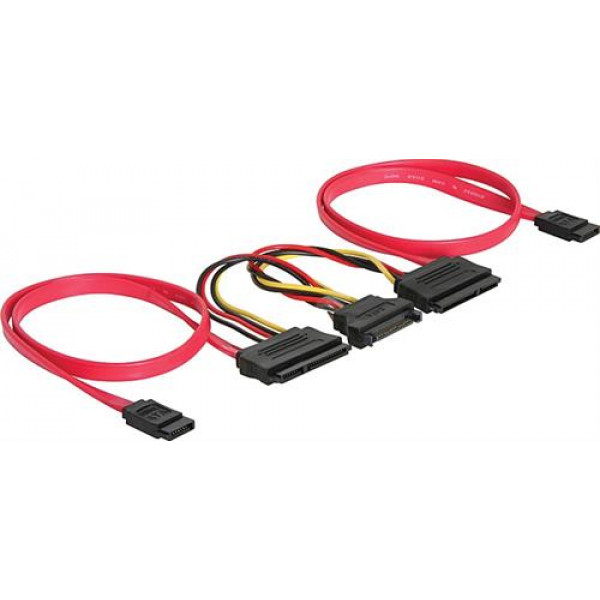 DeLOCK SATA-kabel för 2xSATA-hårddiskar + SATA-ström, 50 cm 84356