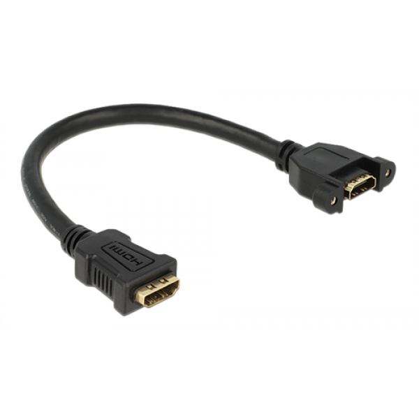 DeLOCK HDMI-kabel för panelmontage, 2xHDMI 19-pin ho, 0,25m, svart 85100