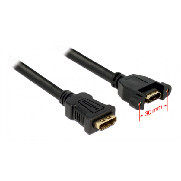 DeLOCK HDMI-kabel för panelmontage, 2xHDMI 19-pin ho, 0,25m, svart 85100