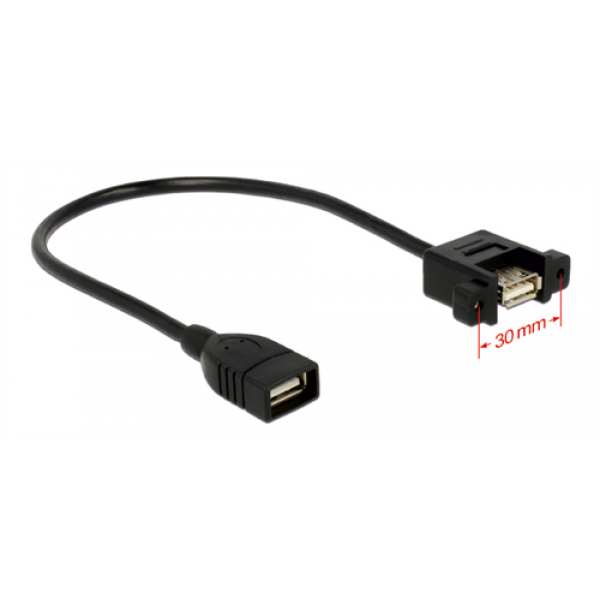 DeLOCK USB 2.0-kabel för panelmontage, 2xUSB typ A hona, 0,25m, svart 85105