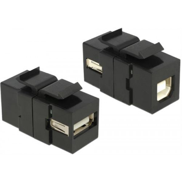 DeLOCK Keystone modul, USB 2.0 Typ A ho - USB 2.0 Typ B ho, svart 86370