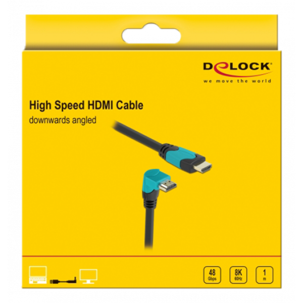 Delock High Speed HDMI cable male-male 90° down 48 Gbps 8K 60 Hz 1 m 86991
