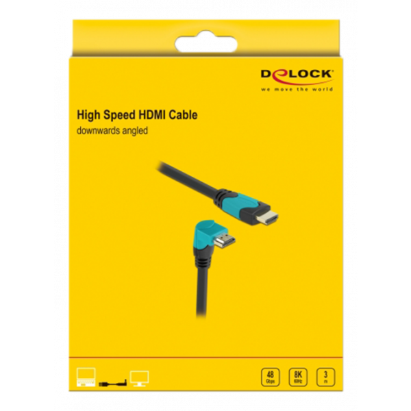 Delock High Speed HDMI cable male-male 90° down 48 Gbps 8K 60 Hz 3 m 86993