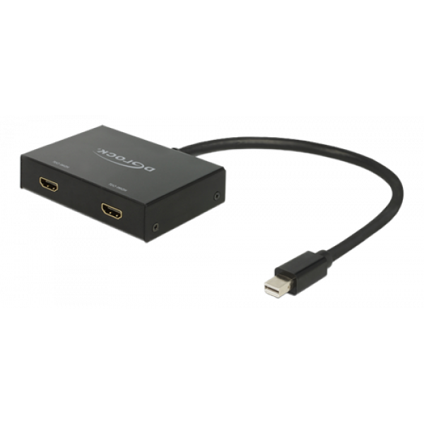 Delock Displayport 1.2 Splitter 1x mini Displayport in>2x HDMI, svart 87696