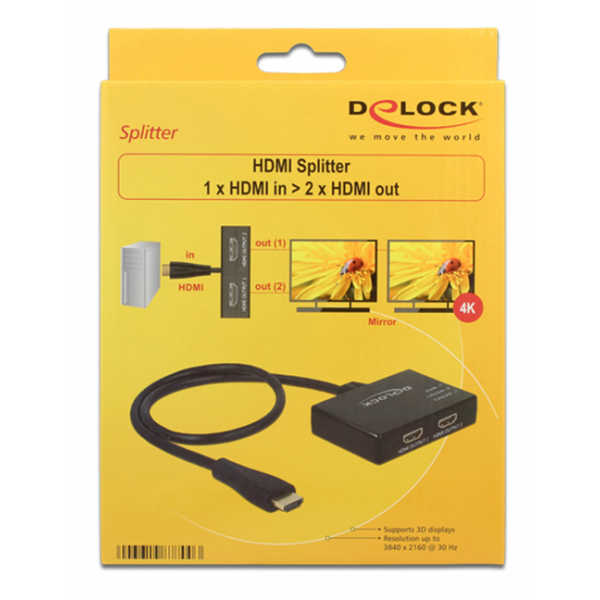 Delock HDMI Splitter 1 x HDMI in > 2 x HDMI out 4K 87700