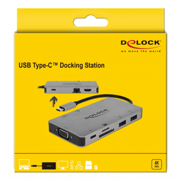 Delock USB Type-C™ Docking Station 4K - HDMI / VGA / USB 3.1 / SD / LA 87735