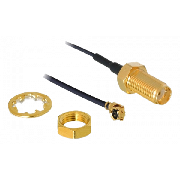 Delock Antenna Cable SMA jack bulkhead to MHF® I plug 1.13 35cm, 10mm 88417
