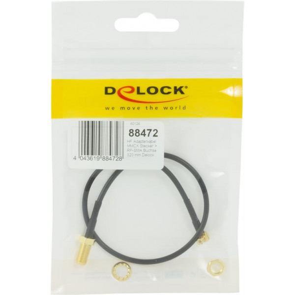 DeLOCK adapter, MMCX ha - RP-SMA ho, 0,3m, svart 88472