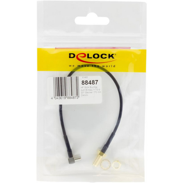 DeLock antennadapter, TS-9 ha till SMA ho, RG174, 0,14m, svart 88487