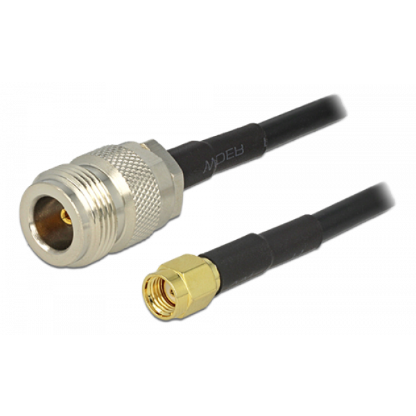 DeLOCK antennkabel, RP-SMA ha - N hona, LMR195, 50 Ohm, 1m, svart 88684
