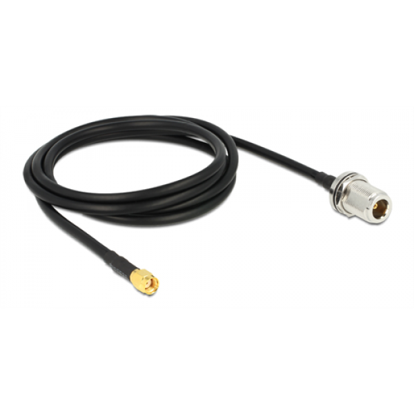 DeLOCK antennkabel, N hona - RP SMA hane, 50Ohm, 1,5m, svart 88845