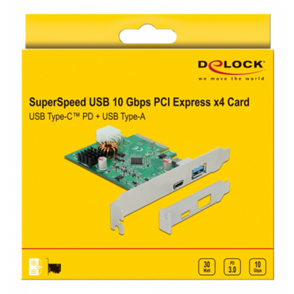 Delock PCI Express x4 Card to 1 x external USB Type-C™ female with PD 89001