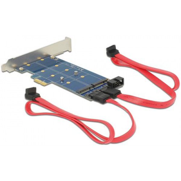 DeLOCK adapter, från SATA/USB till 2xM.2, inkl. lågprofil PCI-täckp 89374