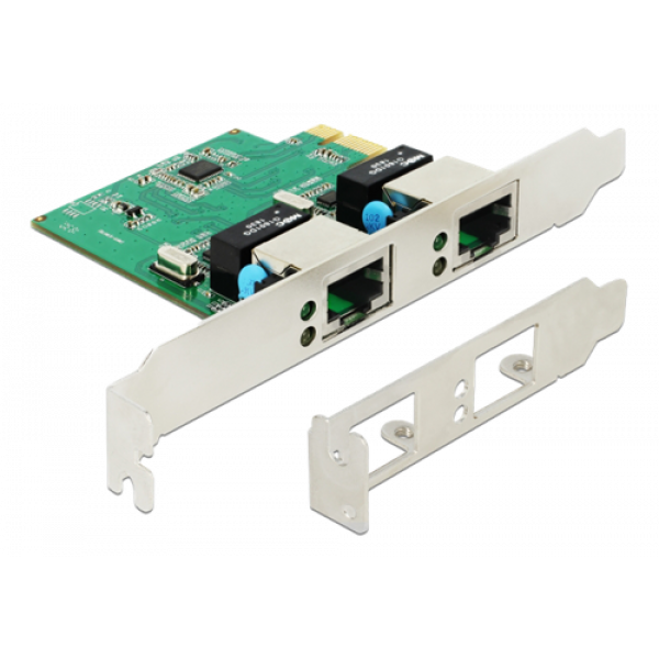 DE-LOCK 2x Gigabit LAN PCIe-kort, Full duplex, silver 89999