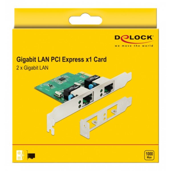 DE-LOCK 2x Gigabit LAN PCIe-kort, Full duplex, silver 89999