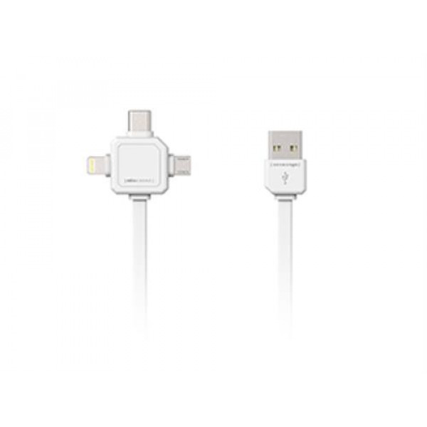ALLOC Power USB Multicable, 1,5 m, Type-C, Lightning, Micro USB, vit 9003WT/USBC15