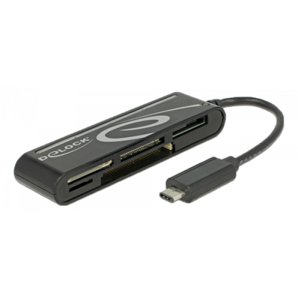 Delock USB 2.0 Kortläsare, USB-C hane, 5 kortplatser, 480 Mbps, svart 91739