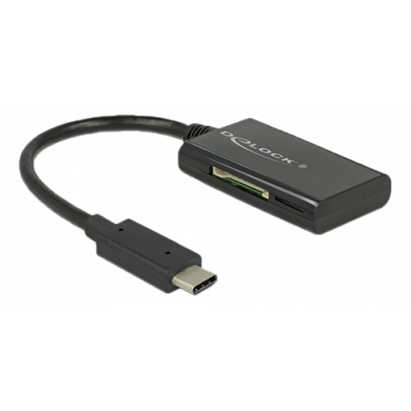 Delock USB 3.1 Gen 1 Kortläsare, USB-C hane, 4 kortplatser, svart 91740