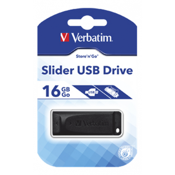 Verbatim slider USB-minne, 16GB, USB 2.0, svart 98696