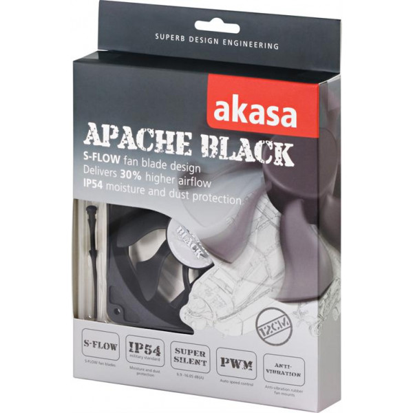 Akasa chassiefläkt 120x120x25 mm, 6,9 dBA, 600 rpm, IP54, 4-pin, svar AK-FN058