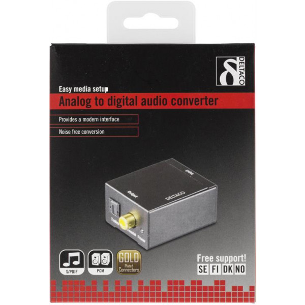 Ljudomvandlare från analog till digital, 2xRCA, S/PDIF, svart
