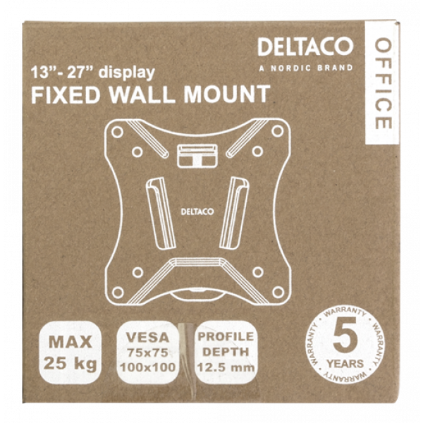 DELTACO Office, fixed wall, 13"-27", 25kg, 75x75-100x100 ARM-0100