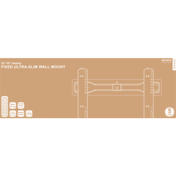 DELTACO Office, fixed ultra-slim wall, 32"-55", 35kg, 100x100-400x400 ARM-0150