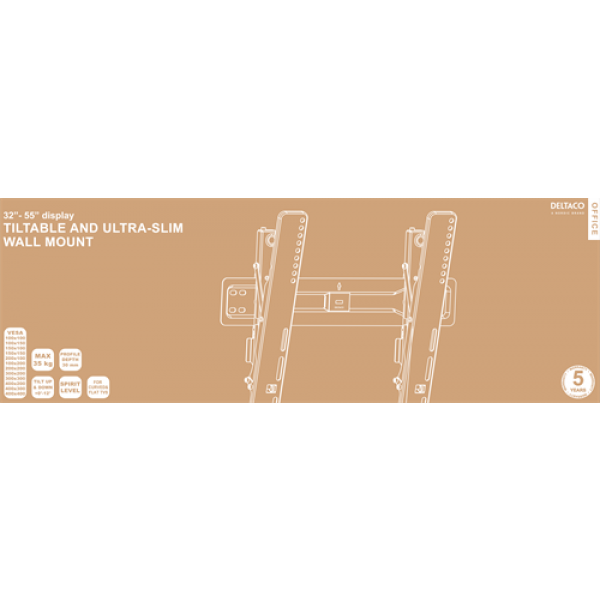 DELTACO Office, tilt ultra-slim wall, 32"-55", 35kg, 100x100-400x400 ARM-0152