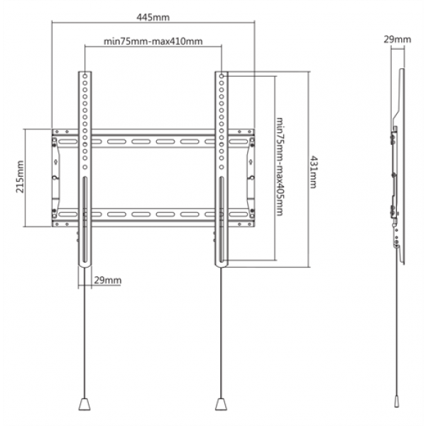 DELTACO Office, heavy-duty fixed foldable, 32"-70", 70kg, 75x75-400x40 ARM-0200
