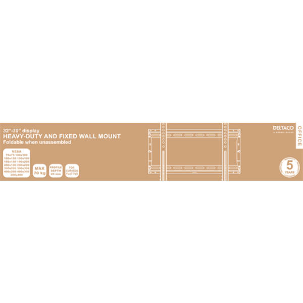 DELTACO Office, heavy-duty fixed foldable, 32"-70", 70kg, 75x75-400x40 ARM-0200