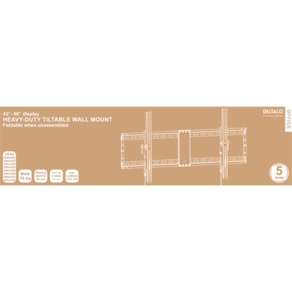 DELTACO Office, heavy-duty tilt foldable, 43"-90", 70kg, 200x200-800x4 ARM-0205