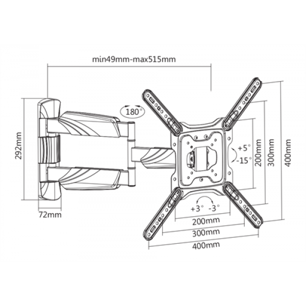 DELTACO Office, full-motion 3-way wall, 23"-55", 35kg, 75x75-400-400 ARM-0257