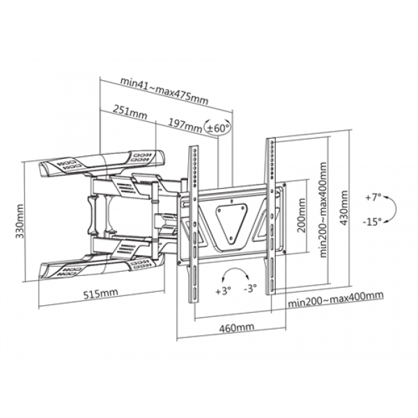 DELTACO Office, slim full-motion 3-way wall, 32"-70", 45kg, 200x200-40 ARM-0258