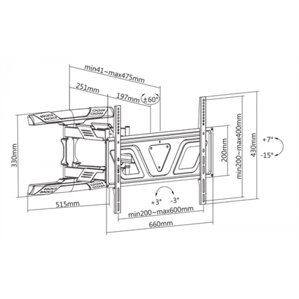 DELTACO Office, slim full-motion 3-way wall, 37"-80", 45kg, 200x200-60 ARM-0259