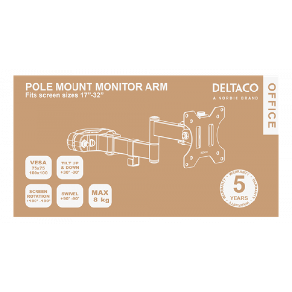 DELTACO Office Full-motion Pivot pole mount monitor arm ARM-0305