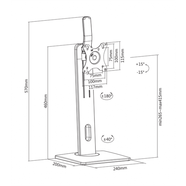 DELTACO Office Vertical Lift Single Monitor Stand ARM-0310