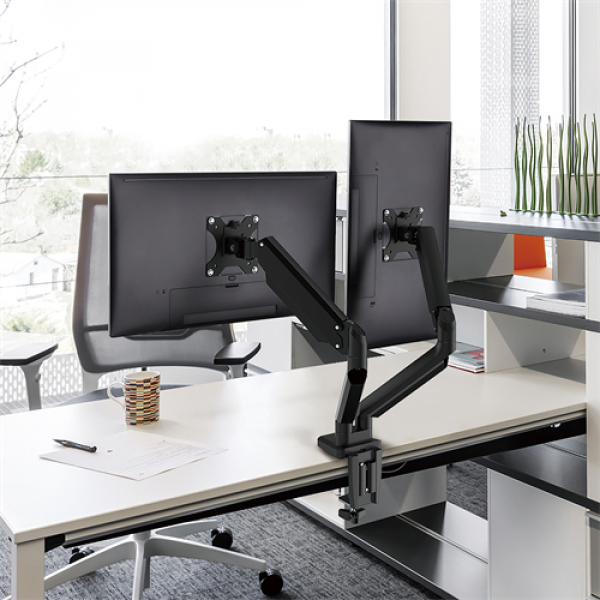 DELTACO Office, Dual desk, gas spring,17"-32",1,5-8kg,75x75-100x100 ARM-0351