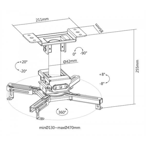 DELTACO Office Projector Ceiling mount, 225mm, 45kg ARM-0410