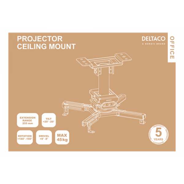 DELTACO Office Projector Ceiling mount, 225mm, 45kg ARM-0410