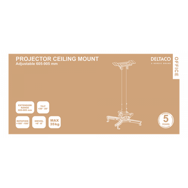 DELTACO Office Projector Adjustable Ceiling mount, 605mm-905mm, 35kg ARM-0411