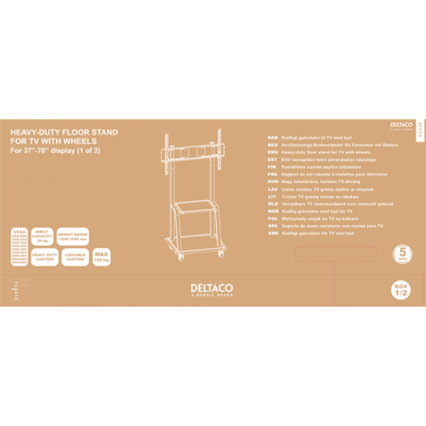 DELTACO Office, Heavy-duty mobile monitor cart, 37"-100",150kg,200x200 ARM-0453