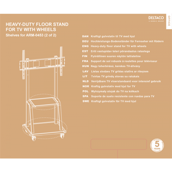 DELTACO Office, Heavy-duty mobile monitor cart, 37"-100",150kg,200x200 ARM-0453