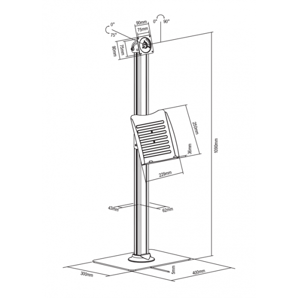 DELTACO Office Floor stand with brochure stand VESA 75x75, 100x100 Whi ARM-0512