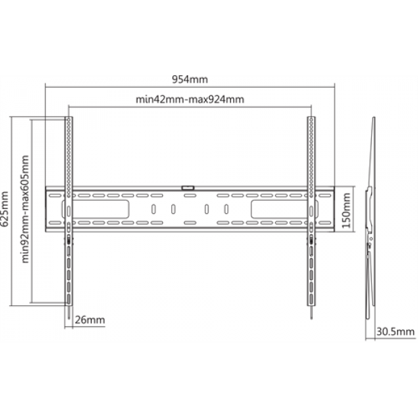 DELTACO, heavy duty fixed wall, 60"-100", 75kg, 200x200-900x600 ARM-1152